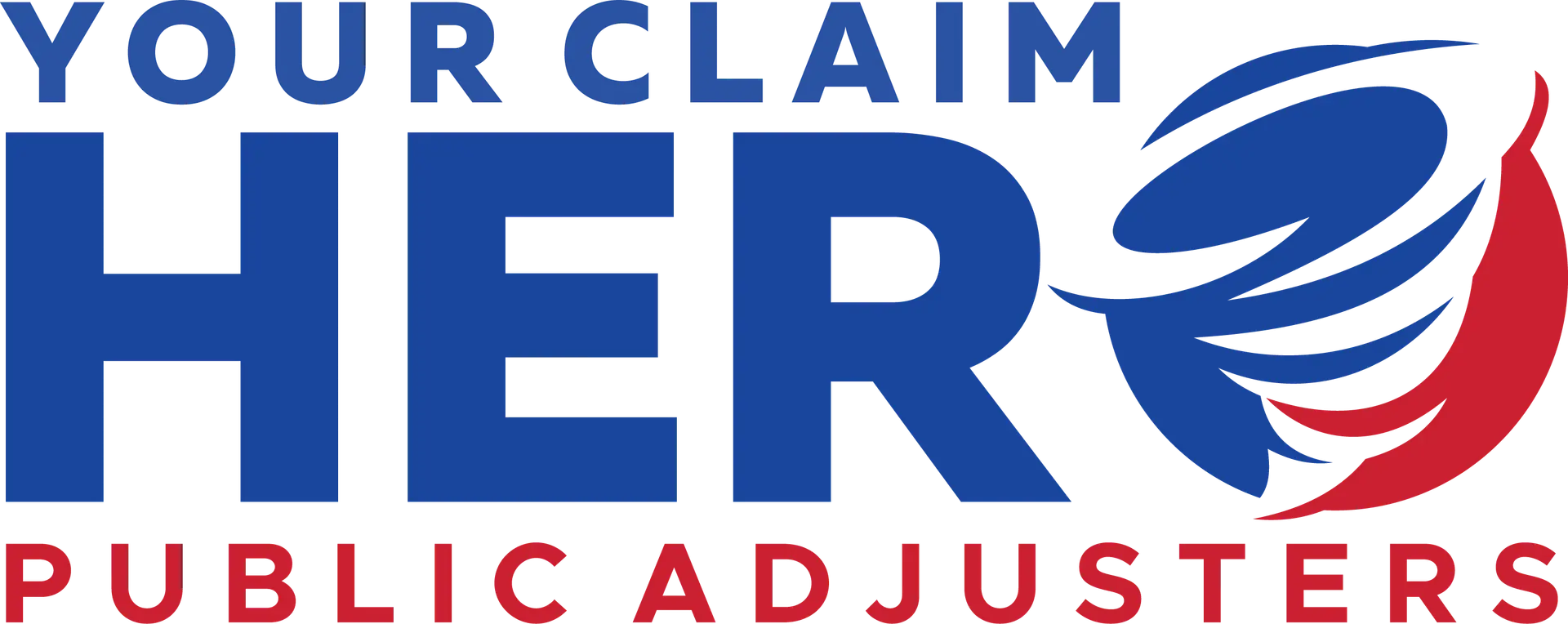 Your Claim Hero Public Adjusters logo in blue and red with swirl icon